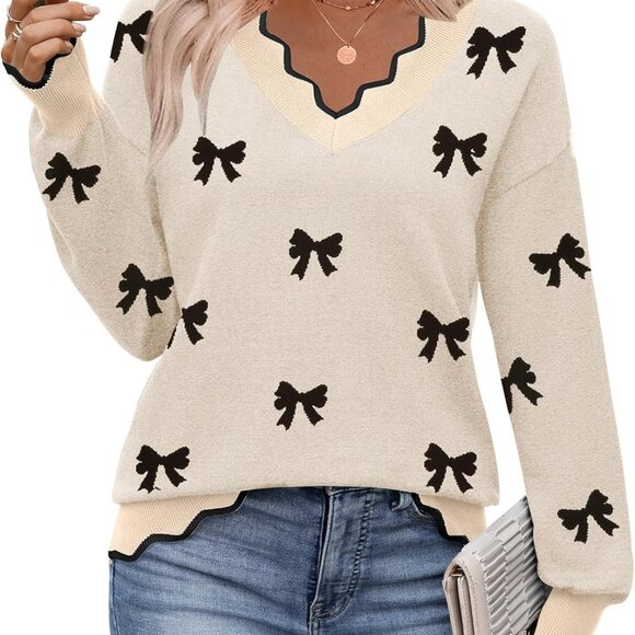 Women's 2025 Fall V Neck Sweater Casual Long Sleeve Lightweight Ribbed Knit Pull - Picture 1 of 6